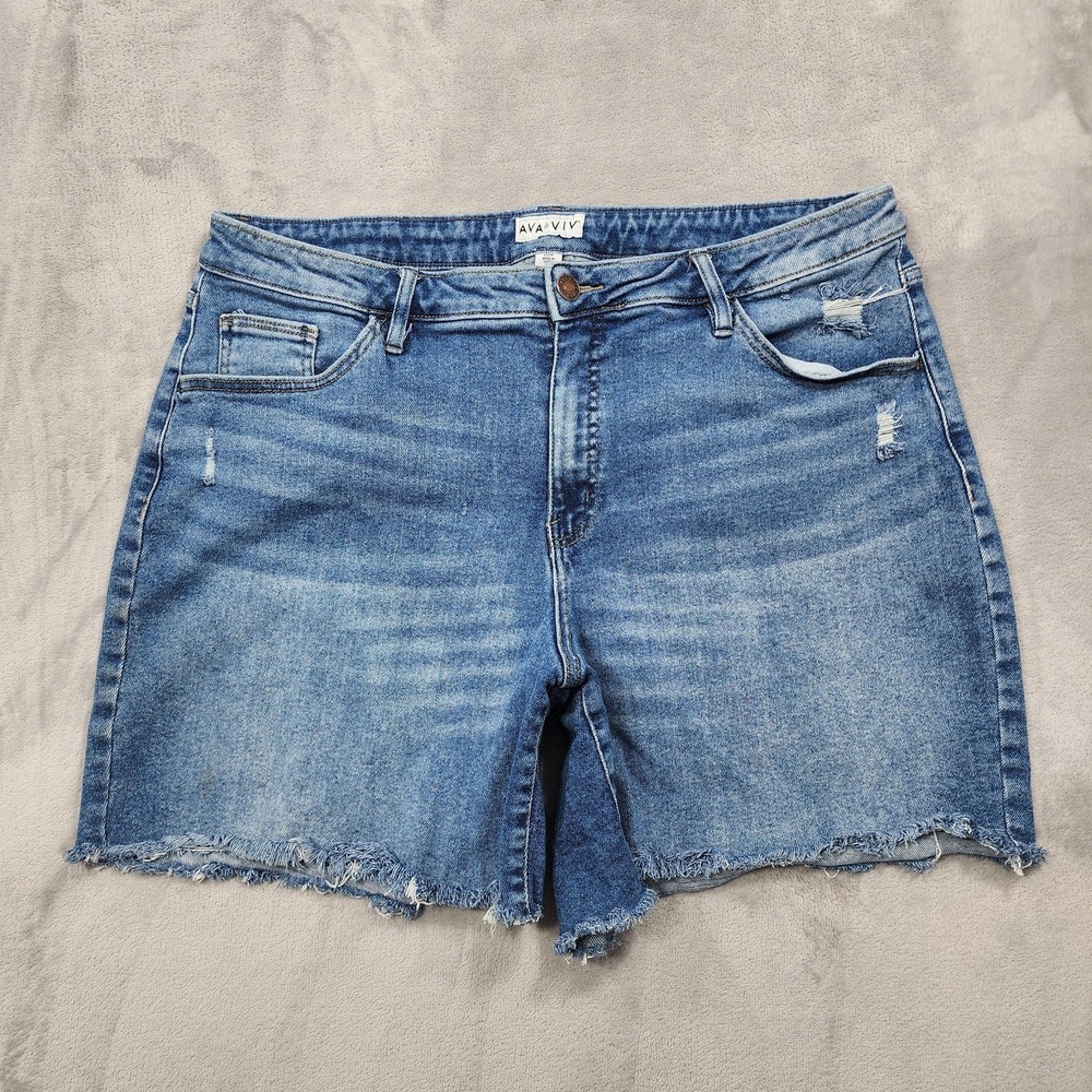 Ava & Viv Shorts Womens 20W Blue Denim Cutoff Frayed Raw Hem Stretch Casual